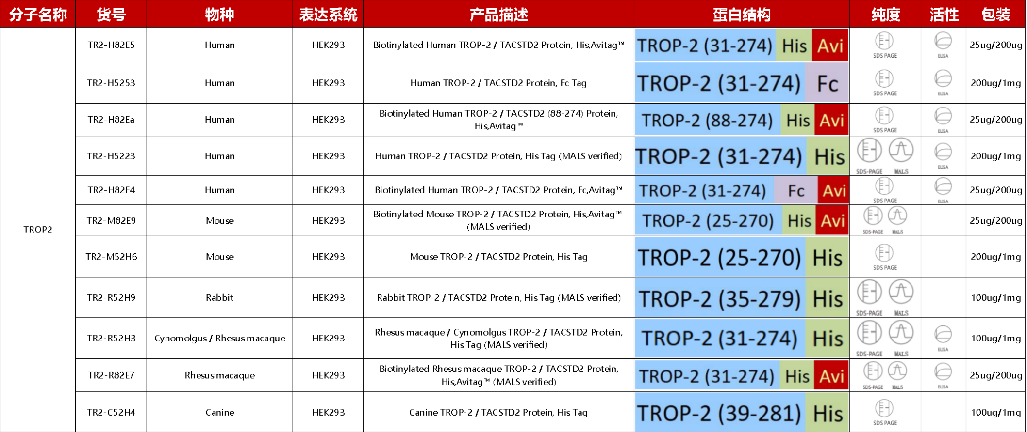 TROP2重组蛋白产品列表